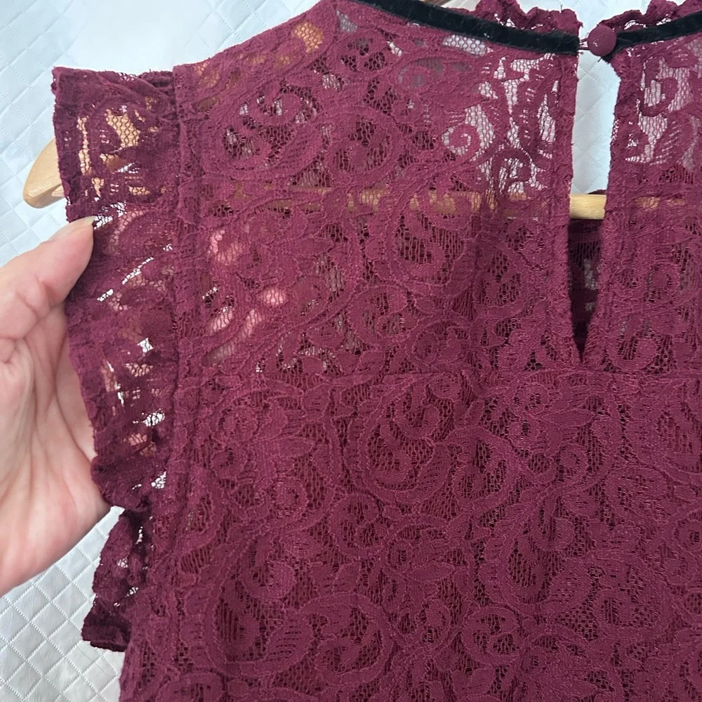 Soho Burgundy Lace Blouse with Ruffles - Picture 7 of 9